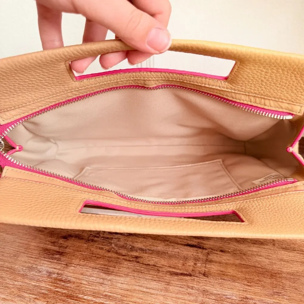 Coach Bleecker F51635 Pocket In Edgepaint Camel Pink Ruby Leather Clutch Bag